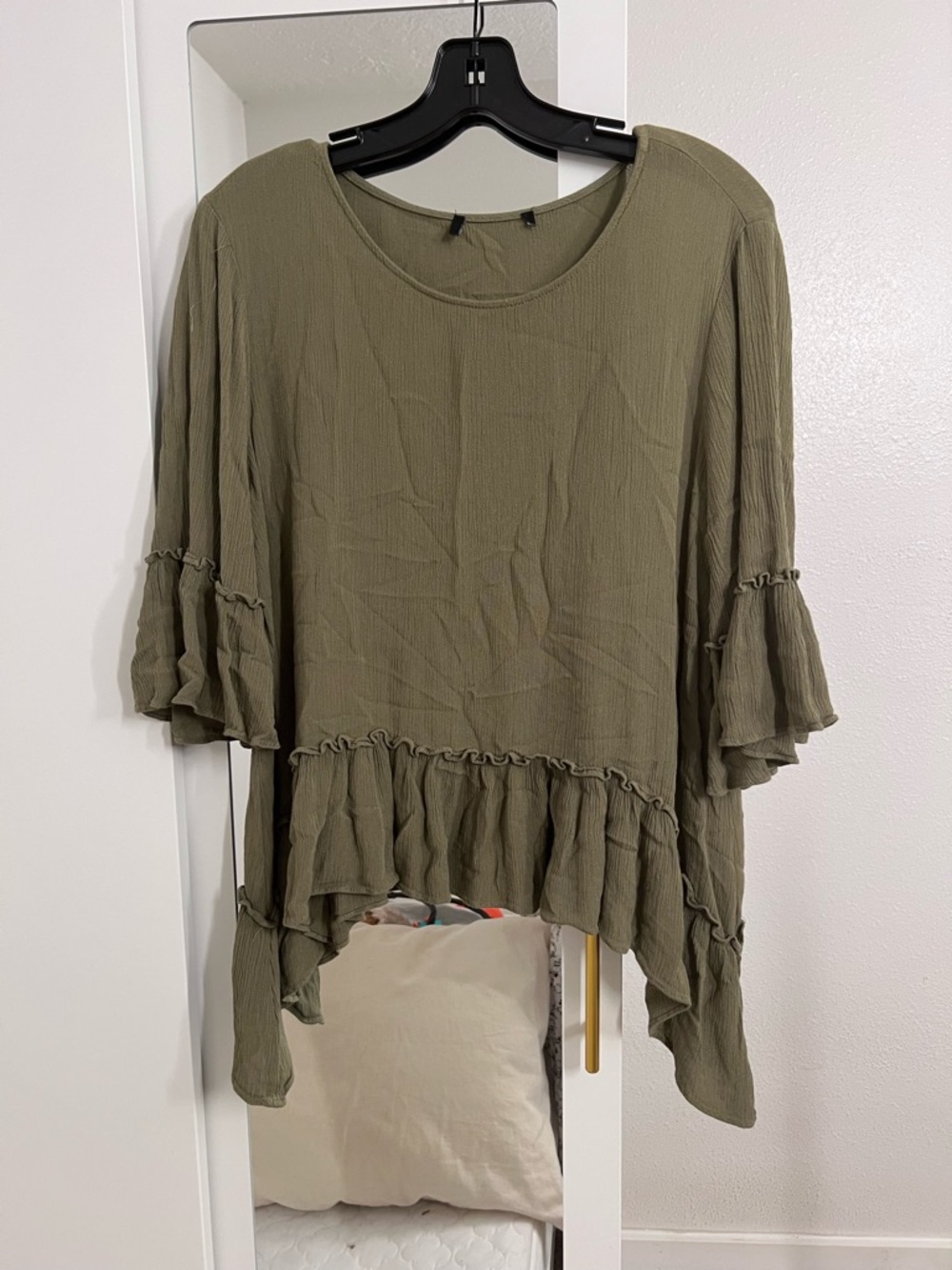 Olive Green Ruffle Hem Women's Top